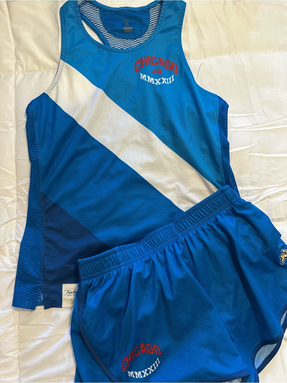 Tracksmith Chicago Marathon 2023 Blue Athletic Singlet & Shorts Set